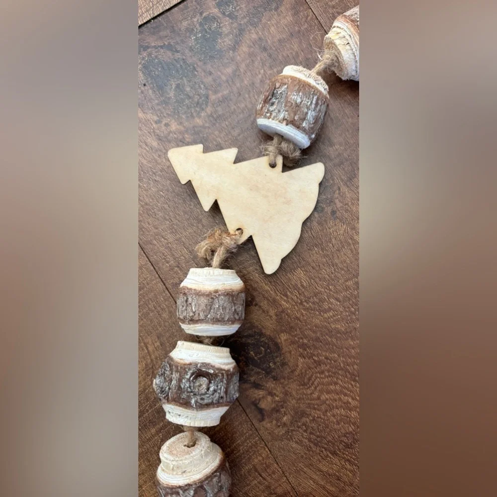 Wood Christmas tree garland 6 feet long rustic NEW NWT